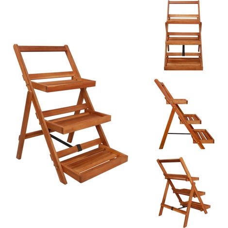 Support de jardinière à 3 niveaux 50x63x80 cm Acacia solide - Support Plante - Support Fleur - Étagère Plante - Meuble Jardin - Rangement Extérieur (1/5)