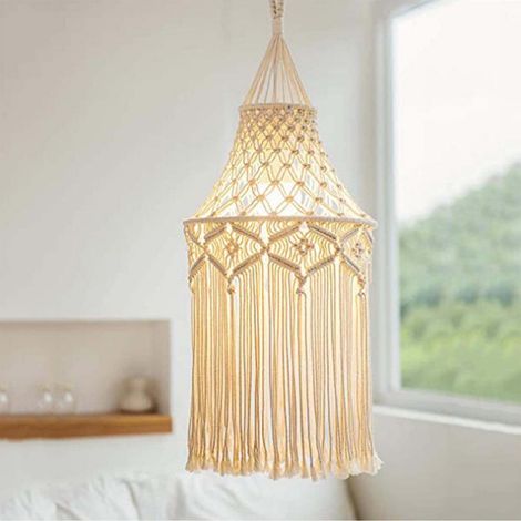 Abat-jour Macrame - Cordon Coton Naturel 30x80 cm - Pour Salle De Séjour Chambre Bureau Crèche - 1 Pièce (1/5)
