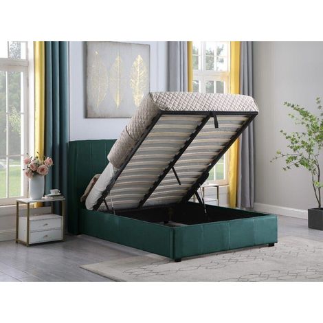 Amelia 5ft Kingsize 150 x 200 Plus Ottoman Lift Storage Bed Green Velvet Fabric (1/5)