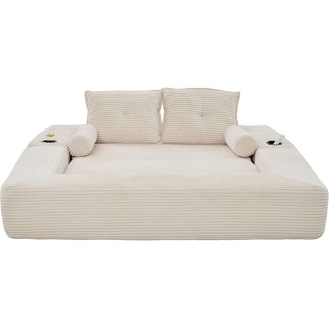 2-Sitzer-Schlafsofa aus beigem Cordvelours mit hochdichtem Schaum und Federn (1/5)