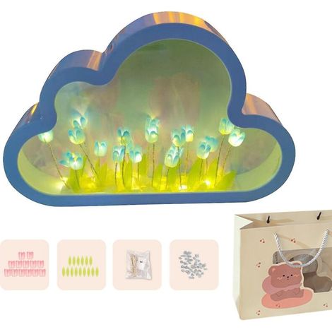 Lampe Tulipe Miroir Nuage, Veilleuse Miroir Tulipes Faite Main Bleue (1/5)