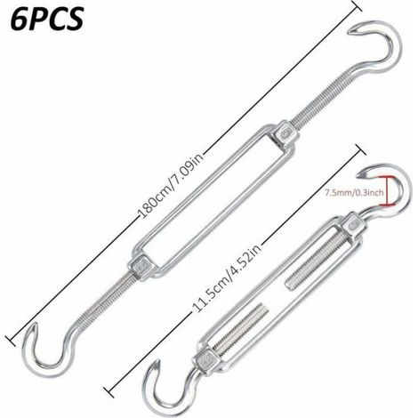 M5 Tendeur Cable Acier Inoxydable, Lot de 6 Tendeur de Fil Crochet et Crochet Réglable Heavy Duty Tension Hook & Hook pour Corde Ca (1/4)