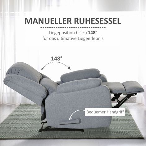 Fernsehsessel mit Liegefunktion, Chaiselongue mit verstellbarer Rückenlehne und Fußstütze, Fernsehsessel mit Leinenbezug für Wohn- und Schlafzimmer, Hellgrau. (1/5)