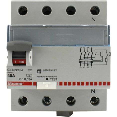 BTicino G743A40 Interruttore Differenziale Salvavita 4P Tipo A In= 40A (1/2)