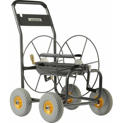 Haemmerlin – Dévidoir tuyau arrosage 110m – 4 roues increvables Ø 260 mm – Pédale de frein pour pente – Structure tubulaire acier Ø 28 mm (1/4)