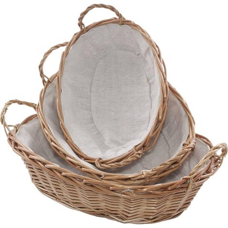 Cesti ovali in vimini foderati, set da 3, 38x29H10 cm