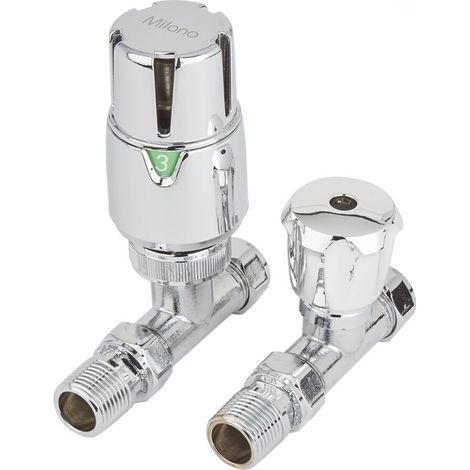 Milano Chrome Straight Heated Towel Rail Thermostatic Radiator Valves - Pair (1/5)