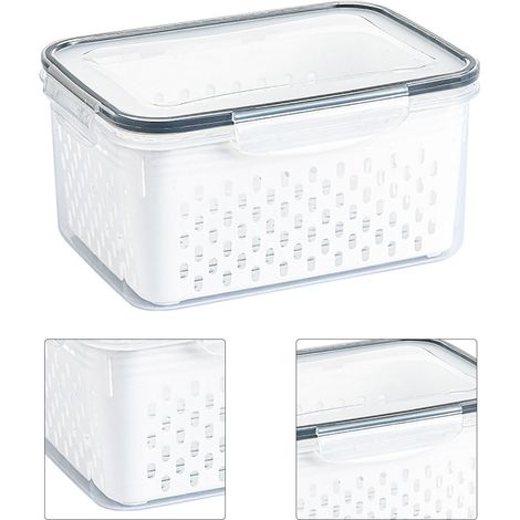 Boîte de rangement transparente pour fruits et légumes, conteneur de stockage de cuisine 1750ML avec panier égouttoir (1/5)
