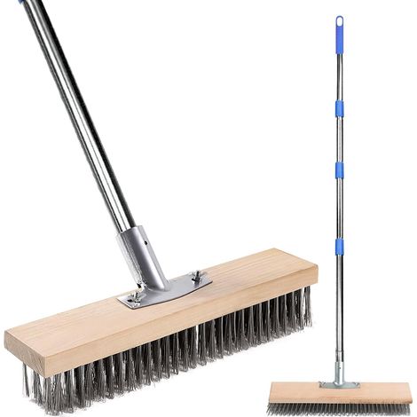 Balai Metallique, 40 x 6cm Balai Brosse Sol Métallique, Balais Brosse Sol, Brosses de Jardin Robuste Acier Inoxydable, Manche 1.6m Robuste, Convient pour Nettoyer Pavés Enlever Mousse (1/5)