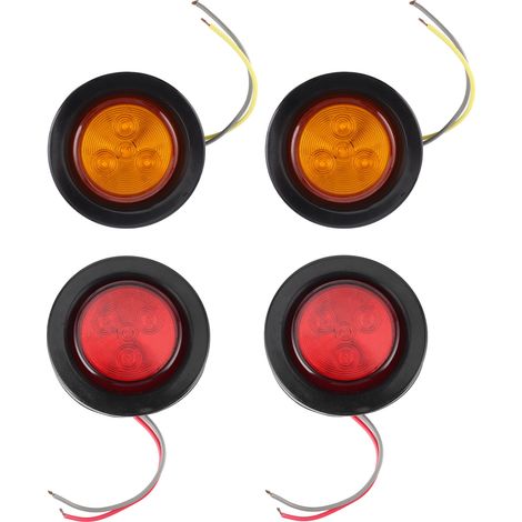 4 feux LED ronds 2 pouces clignotants latéraux rouge jaune avec gaine thermorétractable pour remorque camion (1/5)