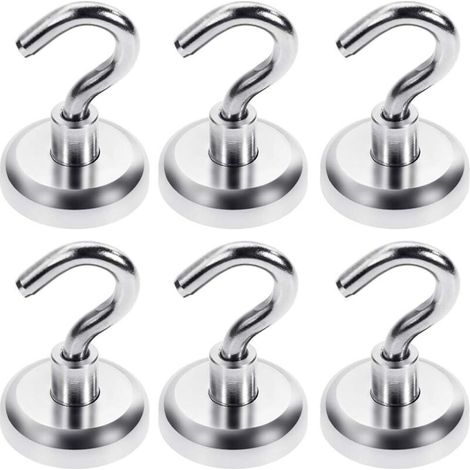 DELKEVIC Crochets magnétiques extra-forts 38kg – Acier avec aimants néodyme – Installation sans outils – Lot de 6 crochets pour rangement)(32mm) (1/4)