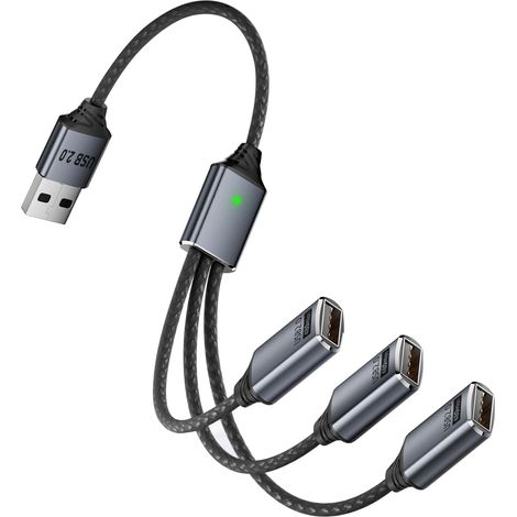 Cable de carga USB: Base de conexión tipo C, divisor de 3 puertos, chip de carga rápida  Para vehículos, viajes y trabajo (paquete de 2) (1/3)