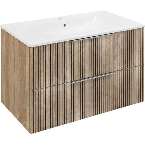 Sapho Cirasa - Meuble-lavabo 80x52x46 cm, 2 tiroirs, chêne Alabama strip CR801-2322 (1/5)