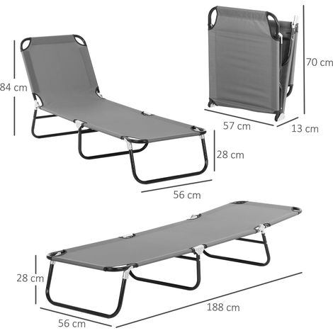 Chaise longue de jardin, dossier réglable, transat, chaise longue de camping, acier, 188 x 56 x 28 cm, pour jardin ou balcon