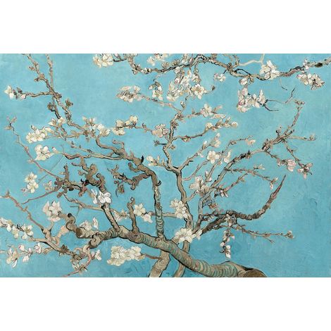 Papier peint panoramique japonais bleu | Tapisserie panoramique motif fleur pour chambre| Papier peint panoramique fleur de cerisier - 384 X 260 cm (8 pièces) (1/2)