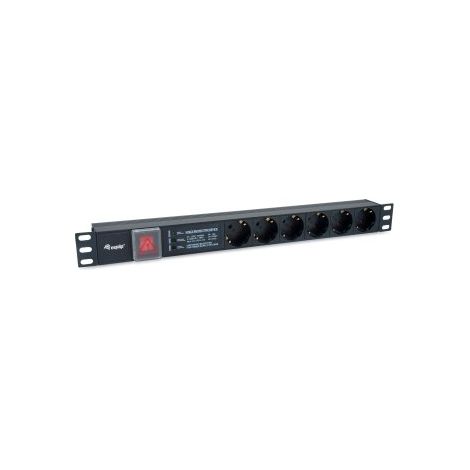 REGLETA ALIMENTACION ALUMINIO RACK 19 1U 6 TOMAS  CON INTERRUPTOR  PROTECCION DE VOLTAJE Y FILTRO