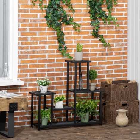 Scaffale portapiante in metallo nero, 4 ripiani sfalsati, 91 x 25 x 83 cm