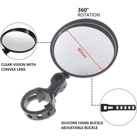 Retroviseur Velo,Retroviseur Trotinette Electrique,Rétroviseur de Vélo Miroir Convexe 360° Réglable,Vélo Vue Arrière,Réglable Rotatif Guidon Monté,2PCS (1/5)