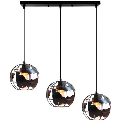royaluxe- 3 Lumières Plafonnier Industriel Créatif Lampe À Suspension Rétro Vintage En Métal Noir Pour Chambre À Coucher, Café Et Bar (1/5)