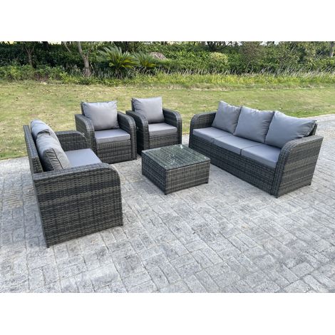 Fimous PE Rattan Garden Furniture Set Adjustable Chair Sofa Double Love Seat 2 Seater Sofa Lounge Set Square Coffee Table (1/4)
