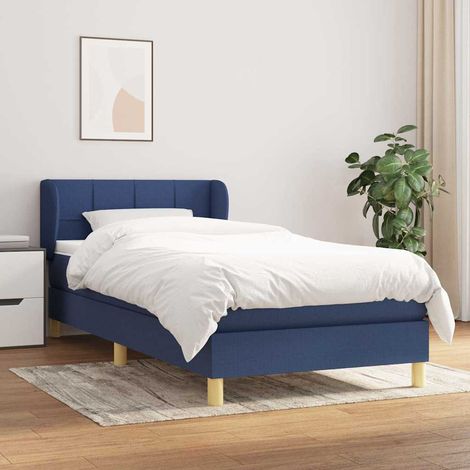 Cama box spring con colchón tela azul 80x200 cm (1/5)
