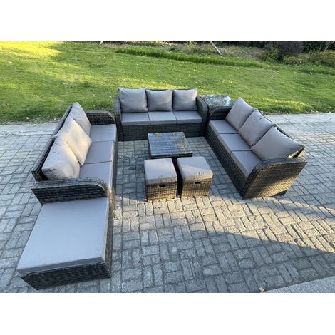 Fimous 12 places Ensembles de meubles de jardin avec Table basse carrée Canapé 3 places 3 Tabourets Table d'appoint Gris foncé mixte (1/5)