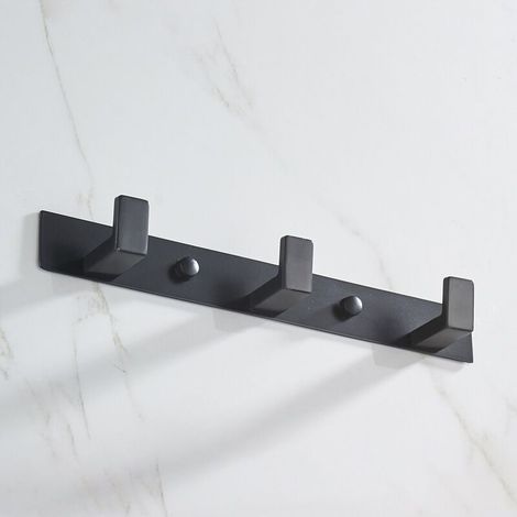 Perchero de baño con 3 ganchos de acero inoxidable SUS 304 – Acabado negro mate resistente a los arañazos – Carga máxima 5 kg – Montaje en pared (1/5)