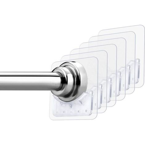 Lot de 6 supports de tringle à rideau de douche adhésifs muraux sans perçage pour salle de bain et cuisine
