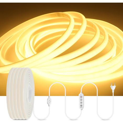 Ruban LED COB Néon Dimmable Warm White 10M, 230V 288 LED/m, Minuterie, IP65 Étanche, Flexible, Cuisine Chambre Fête (1/5)