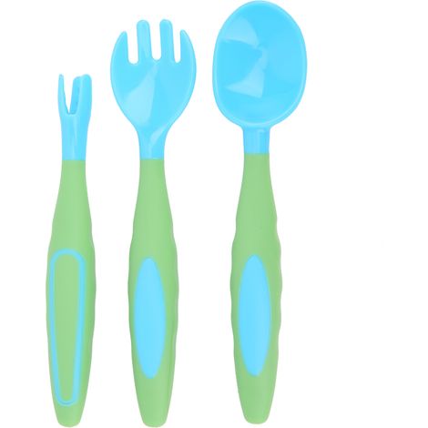 Ensemble de 3 couverts portables pour enfants (cuillère et fourchette) antidérapants, vert (1/5)