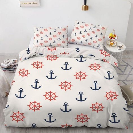 Bettwäsche-Set 135x200 cm mit Anker-Motiv, 2-teilig, 100% Mikrofaser, Reißverschluss