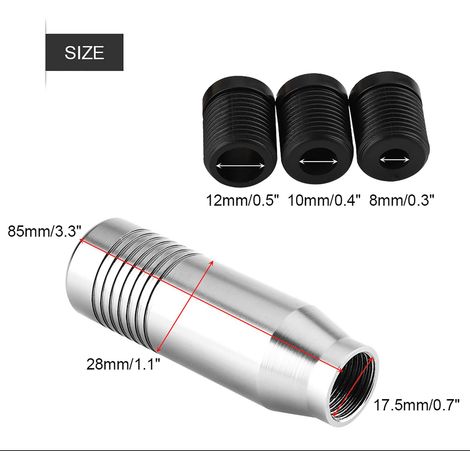 Pomo de palanca de cambios de aluminio  Diseño elegante y colorido  Dimensiones: 8-12 mm, 3 adaptadores incluidos (1/5)