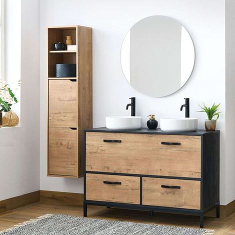 Muebles de Baño Pack Sena Roble Gold y Negro (Lavabos incluidos) (1/5)