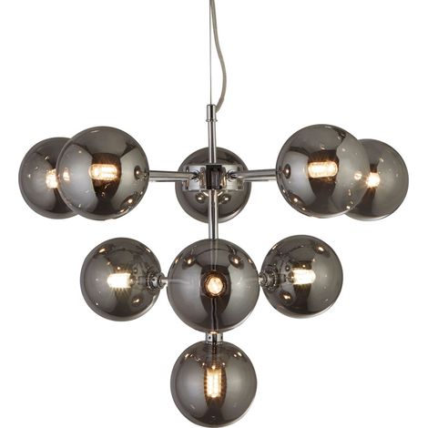 Hängelampe chrom Wohnzimmerlampe modern Pendelleuchte Esstisch, Designlampe 9-flammig Glas Kugel Höhenverstellbar, 9x G9 Fassungen, DxH 40x120 cm
