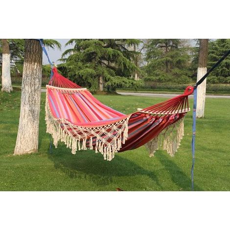 Green Mobility-Hamac de jardin avec pompons anti-renversement et bâton en bois pour terrasse, jardin, cour, plage, extérieur (couleur : A) (1/5)