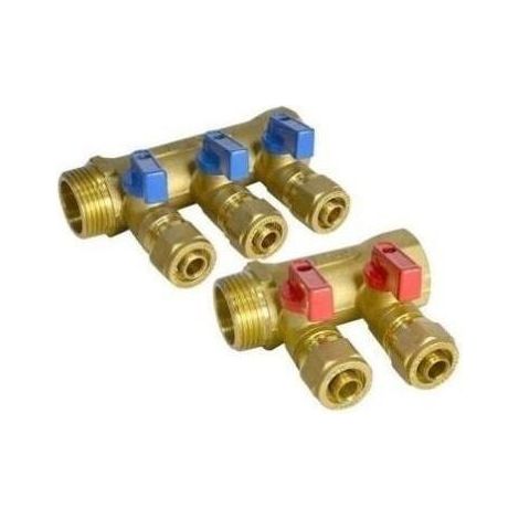 2, 3 fach 1 Sanit�r Messing Verteiler mit Absperrventilen 16mm PEX klemmring Farbe: Blau Breite: 2 fach