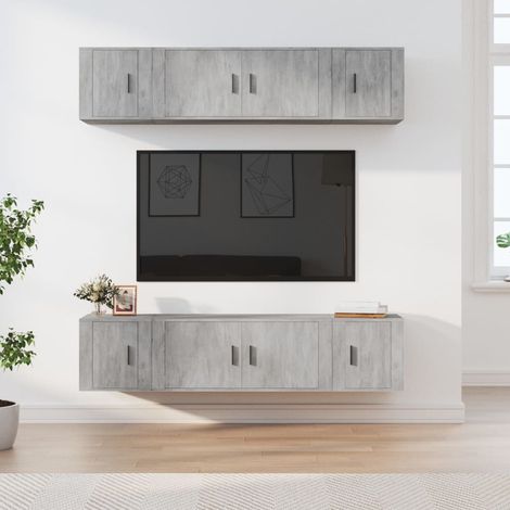6-tlg. TV-Schrank-Set Betongrau Holzwerkstoff