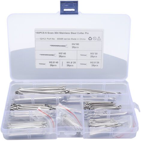 150 Pieces U-Shaped Split Pin 304 Stainless Steel Mechanical Car Split Fasteners with Box, Cotter Pin for Small Engine Repair (Silver) (1/4)