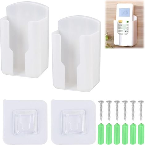 Support Télécommande - 2 Pièces - Plastique Robuste - Fixation Adhésive Et Vis - Pour Tv Climatisation - 63x40x100 Mm (1/5)
