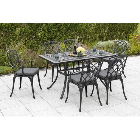 Rhodos Set 13tlg 6 Sessel Kissen Tisch 140x80cm
