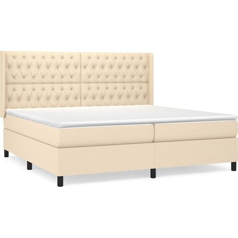 Maison Exclusive - Giroletto a Molle con Materasso Crema 200x200 cm in Tessuto (1/5)
