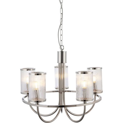 Lampadario Henbury nichel 5 luci vetro rigato Endon (1/5)