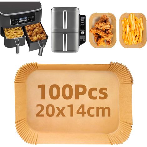 Papier cuisson pour friteuse sans huile (100 feuilles) — Feuilles rectangulaires 20 x 14 x4.5 cm, adaptées aux friteuses sans huile (1/5)