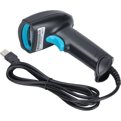 Lecteur de codes-barres portable à lecture à 360°, résistant à la poussière et à l'eau, sans fil, lecteur de codes QR USB (noir et bleu) (1/5)