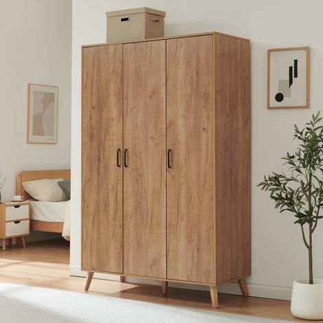 Kleiderschrank Norg 191x120x52 cm 3 Türen 4 Fächer Eicheoptik [en.casa] (1/5)