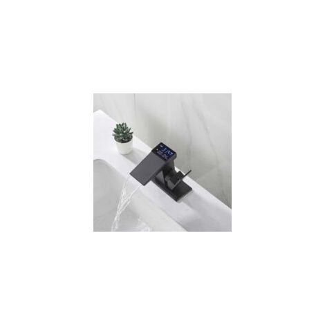 Wasserfallarmatur mit Digitalanzeige, hydroelektrischer Beckentemperaturanzeige, schwarz, einteilig