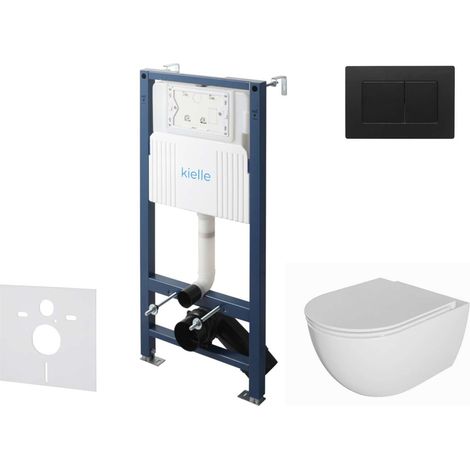 kielle Genesis New - Set bâti-support, WC Oudee, sans rebord, abattant softclose et bouton-poussoir Gemini New III, noir mat 30528SS09 (1/5)
