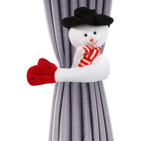 Pupazzo di neve con velcro per attaccare le tende, ideale come regalo da mettere sotto l'albero di Natale. (1/4)