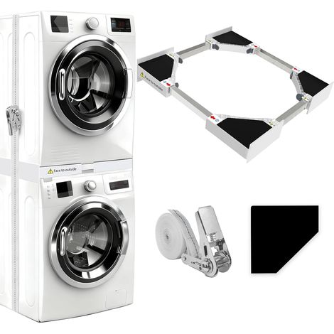 Kit de Superposition Universel pour Lave-linge/Sèche-linge Universel Cadre Intermédiaire pour Lave-linge et Sèche-linge avec Corde à Cliquet, taille réglable(46-66cm) (1/5)