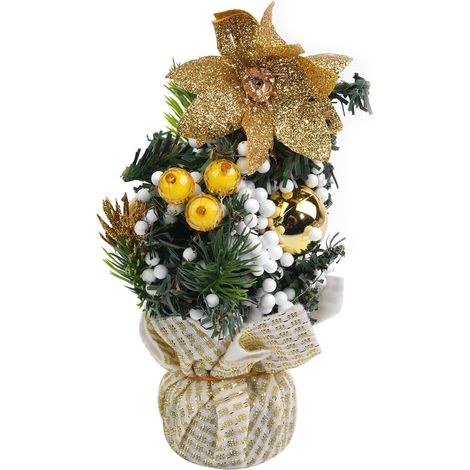 Sapin de Noël de table 21 cm Mini décoration de table Petit sapin de Noël artificiel Décoration de Noël pour la maison, le bureau, la décoration de table Doré (1/5)